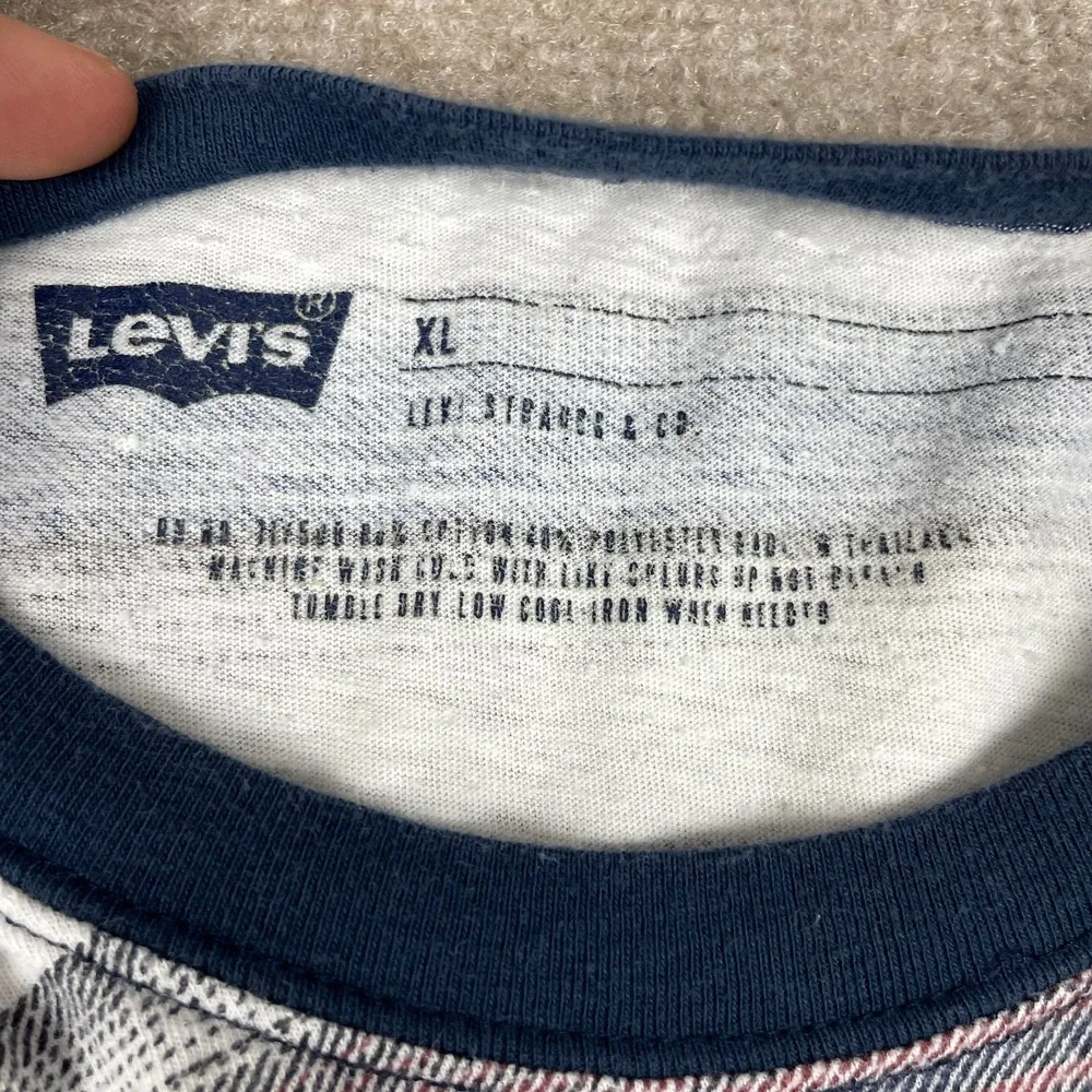Levis T Shirt Mens XL Multicolor Striped Cotton Raglan Sleeve Crew Neck Logo